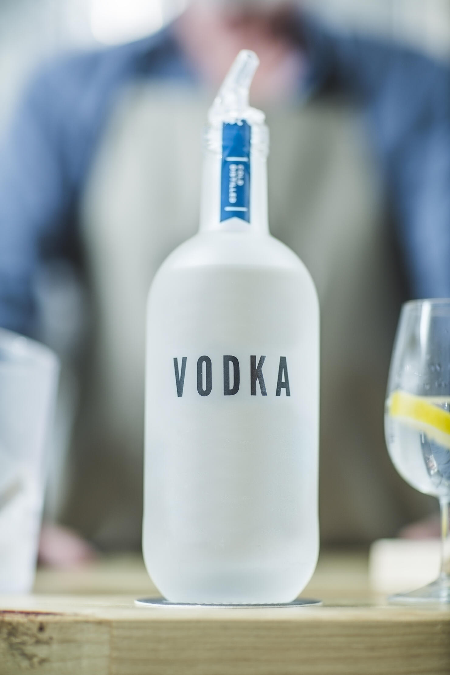 Bottle of vodka in distillery