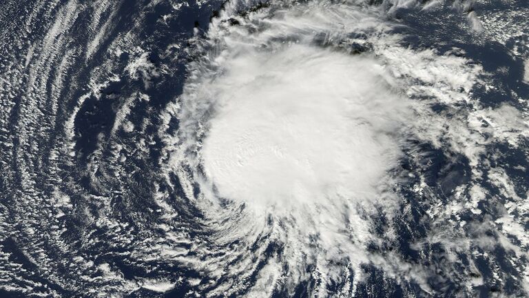 Tropical storm over Atlantic Ocean, (B&W)