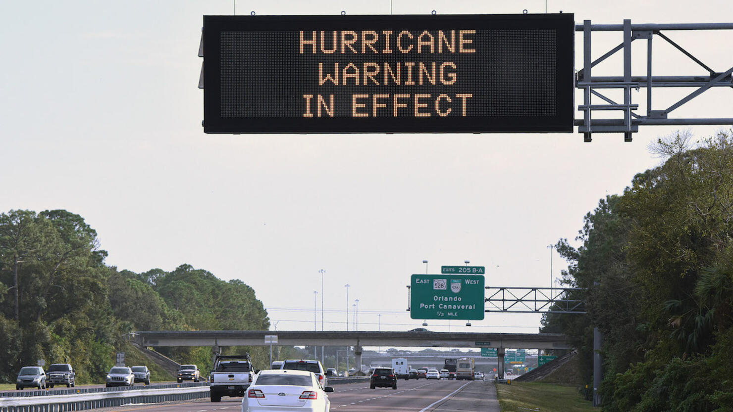 A road sign on I-95 in Cocoa, Florida, advises travelers of