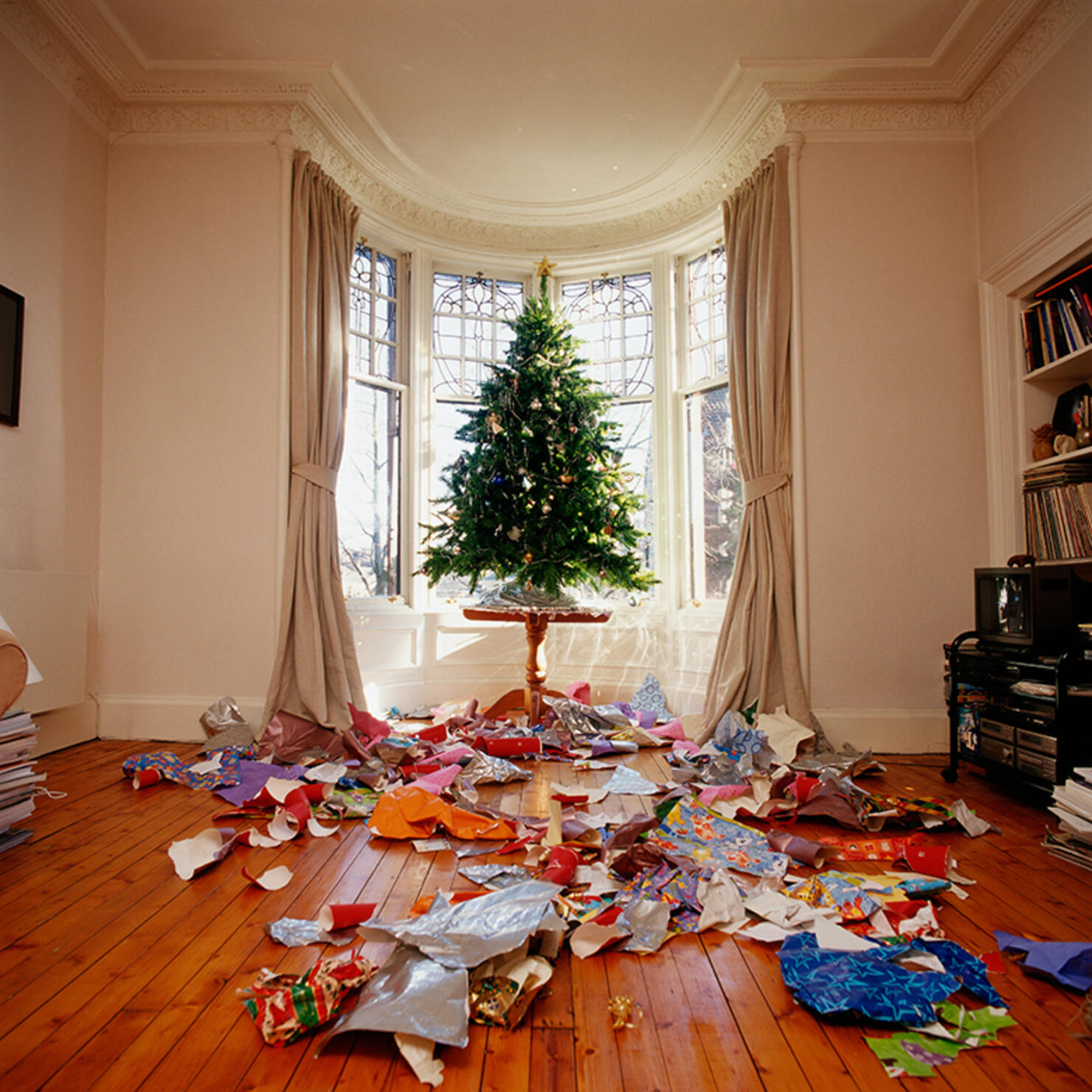 Messy living room at Christmas