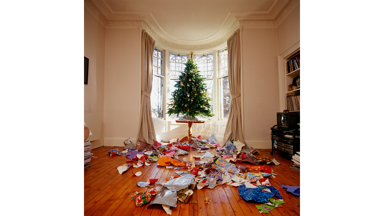 Messy living room at Christmas