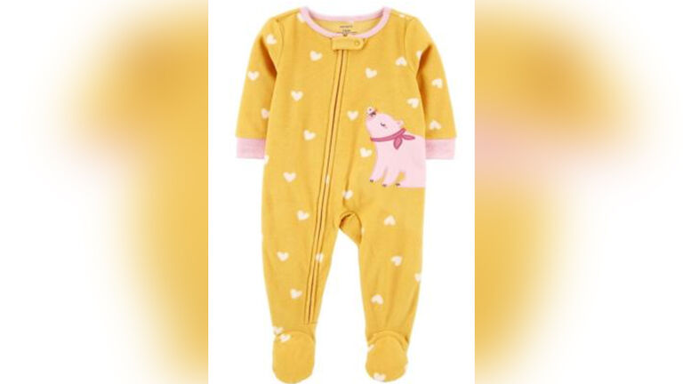 Infant’s Yellow Footed Fleece Pajamas with Animal Graphic