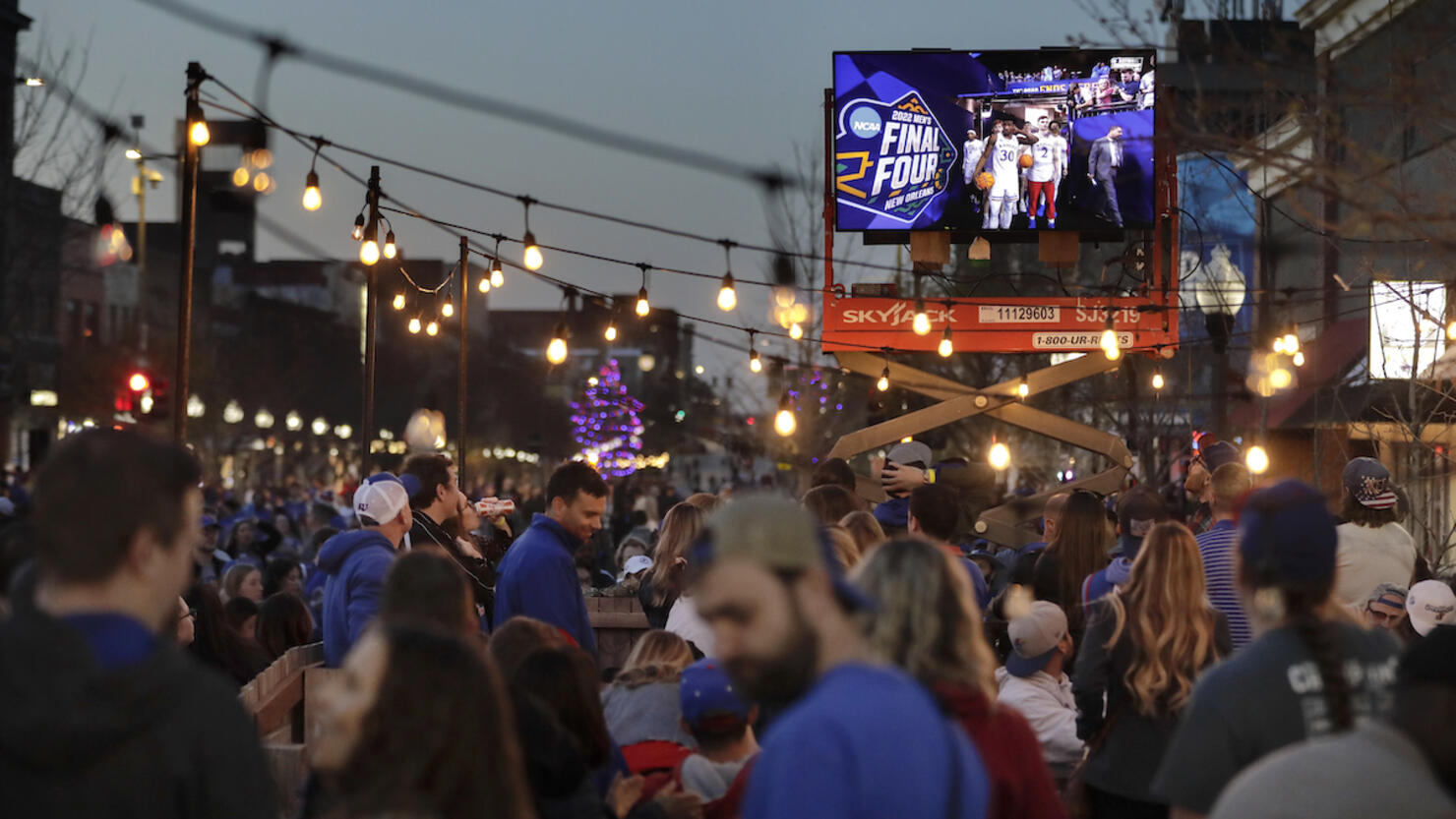 Kansas Basketball Fans Watch Jayhawks Compete in National Championship Game