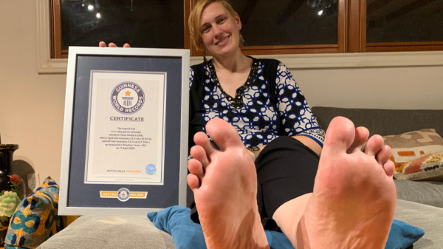 Woman with world's largest feet crowned by Guinness World Records