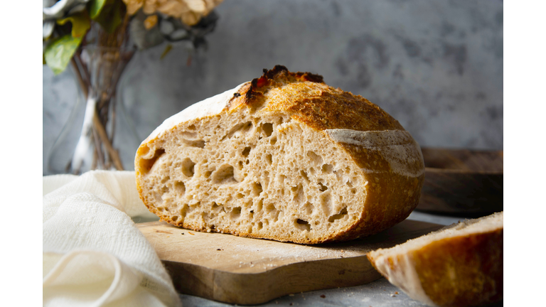 Sourdough bread sliced, made from wild yeast. Cooking healthy foods.