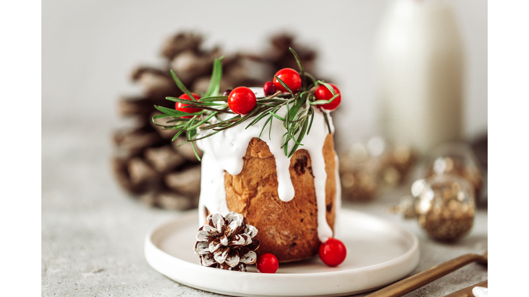 Christmas cake with cream and cranberry