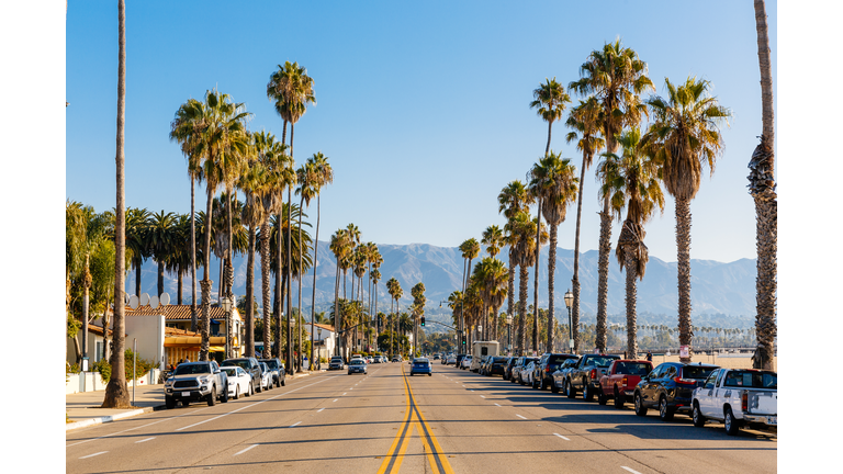 Highway along the beach in Santa Barbara, California, USA