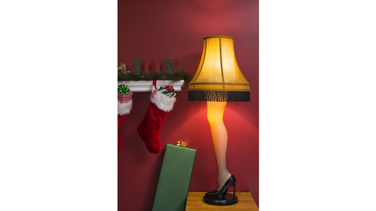 Retro 1950""s Leg Lamp next to Chirstmas Stockings
