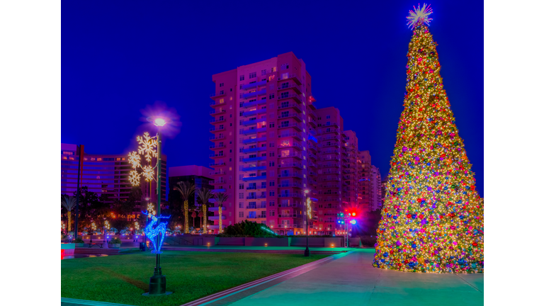 Huge outdoor decorated Christmas Tree in Southern California (P)