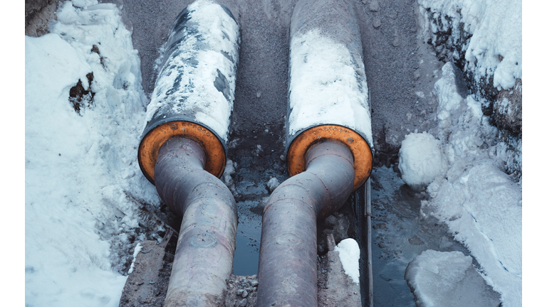 High Angle View Of Old Pipes During Winter