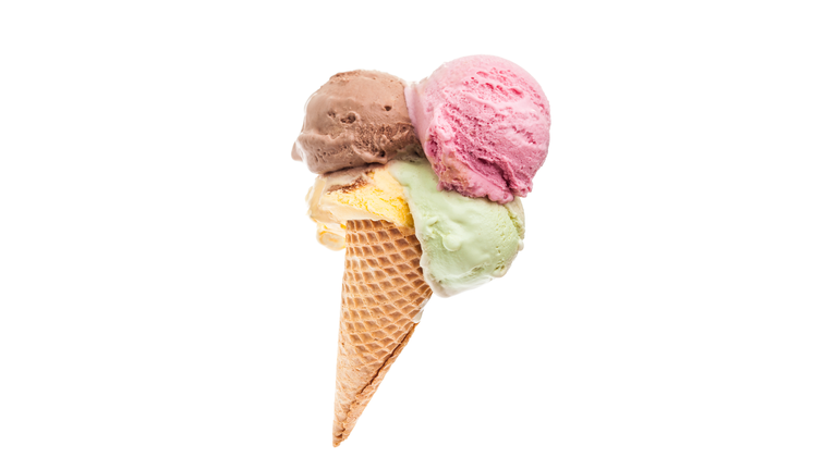 Big ice cream scoop with 4 coloured ice scoops