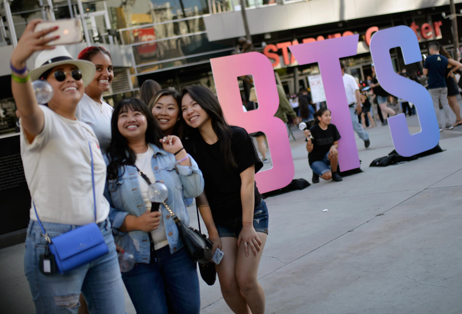 Fans Await The BTS Concert At Staples Center As Part Of The "Love Yourself" North American Tour