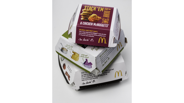 McDonalds food boxes stacked