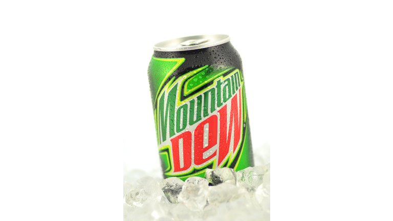 Can of Mountain Dew drink isolated on white