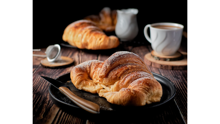 Close-up of croissant with croissants on table,Loranca,Spain