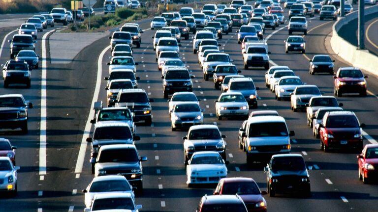 USA, Arizona, Phoenix, traffic on congested freeway, elevated view