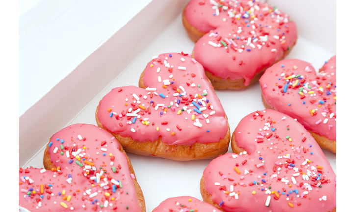 Pink Heart Shaped Bakery Donuts, Sweet Valentine's Day Dessert Food