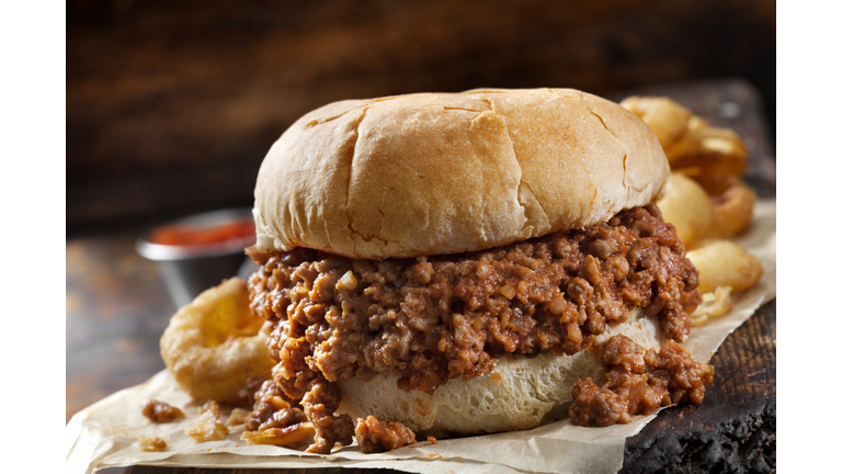 Sloppy Joe Sandwich with Onion Rings