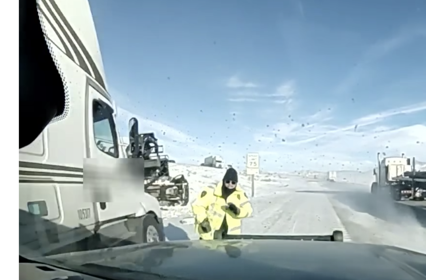 WATCH: Wyoming State Trooper Narrowly Escapes Semi Collision On Snowy ...