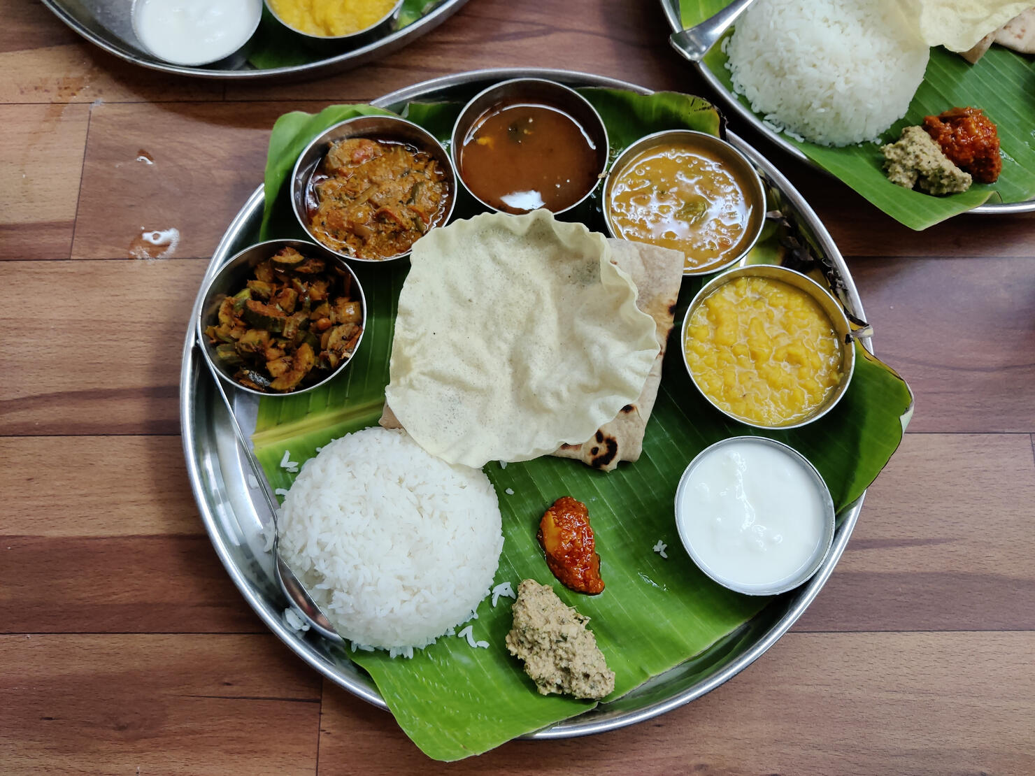 Traditional south Indian meal served in Banana leaf
