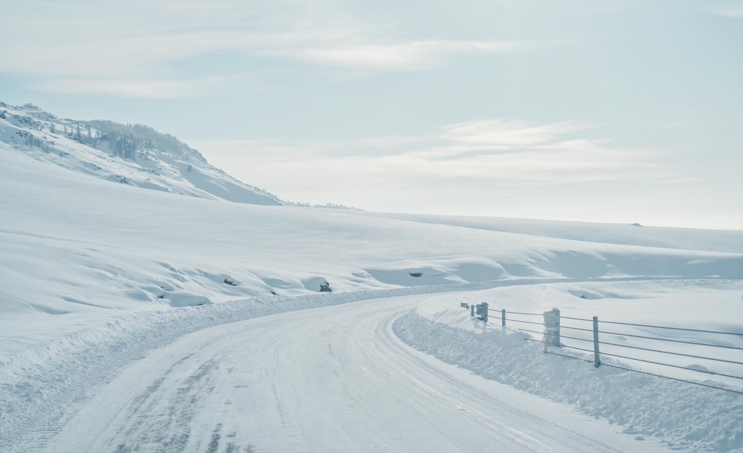 Snow covered bend in winter