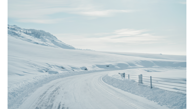 Snow covered bend in winter