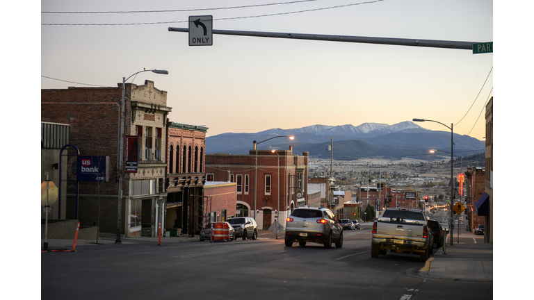 Only left turn sign at downtown street of Butte, Montana, USA