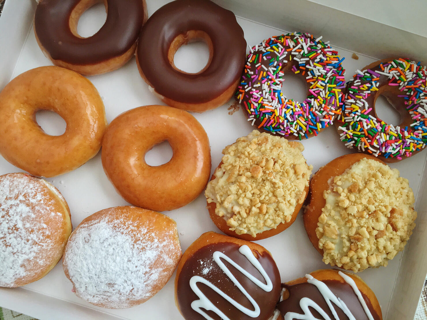 Directly Above Shot Of Donuts In Box On Table
