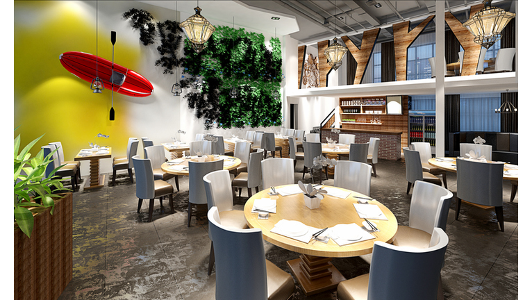 3D render of cafetaria and restaurant