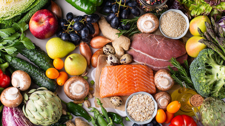 Assortment of healthy food for clean eating flexitarian mediterranean diet
