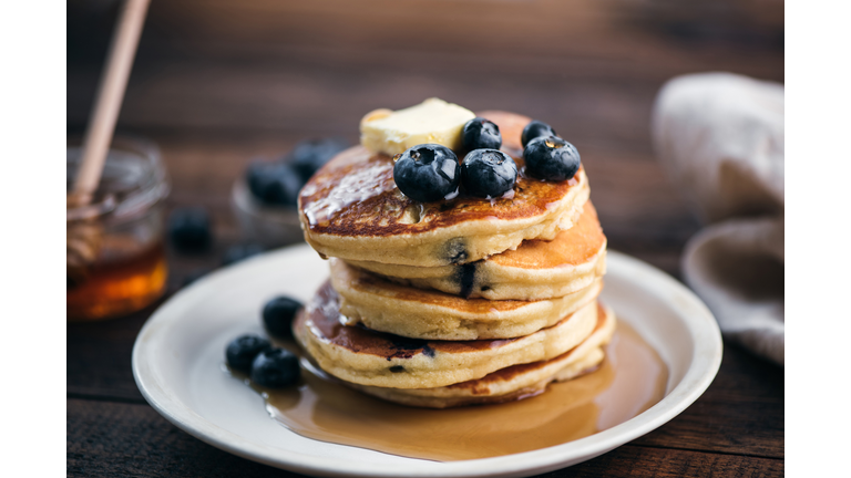 Tasty Blueberry Pancakes With Syrup