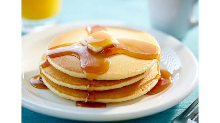 Pancakes with butter and syrup