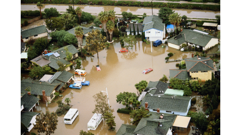 USA, California, Huntington Beach, flooding in residential area