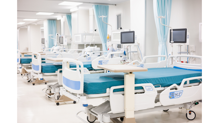 Modern Hospital Room with Ventilator System in Intensive Care Unit in Covid pandemic situation