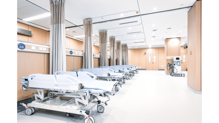 Empty hospital anesthesiology recovery ward with ventilation system