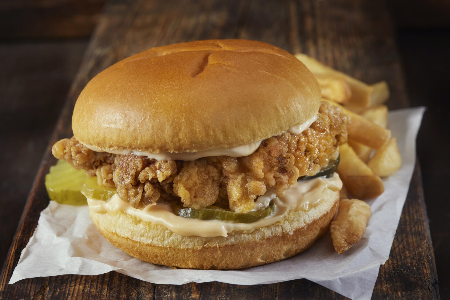 Spicy Crispy Fried Chicken Burger with  French Fries