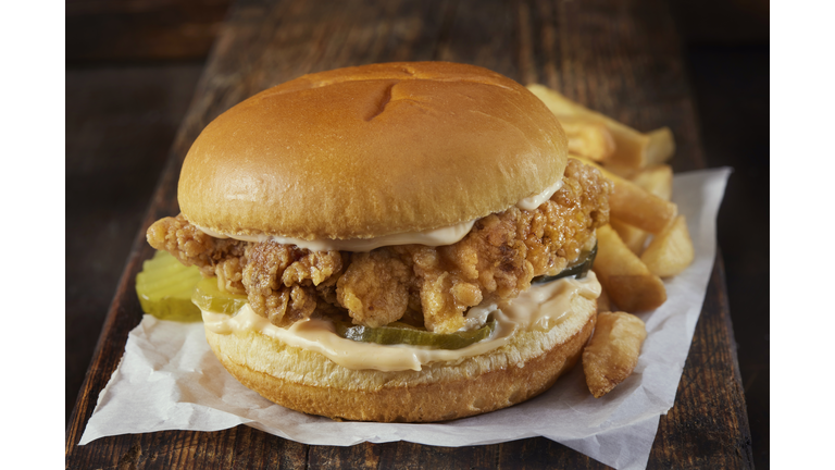 Spicy Crispy Fried Chicken Burger with  French Fries