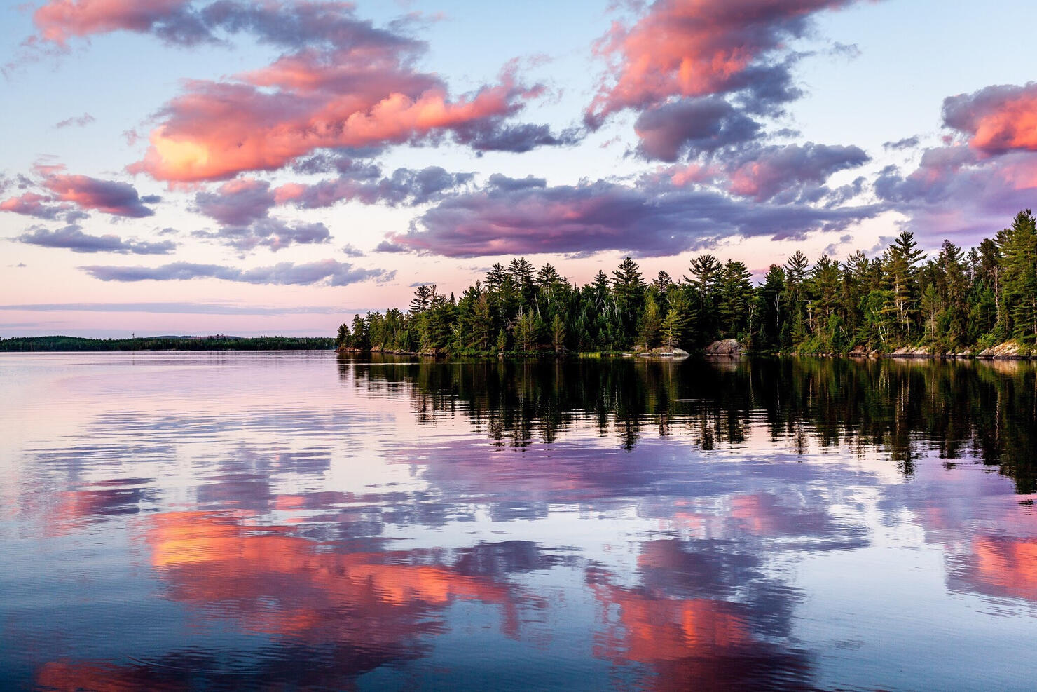 Reflection Of Trees In Lake Against Sky During Sunset