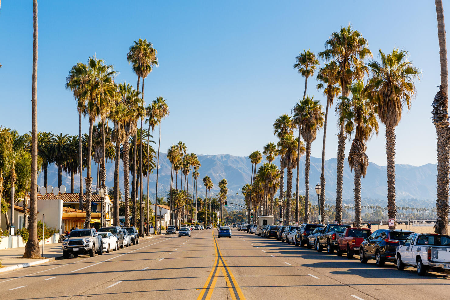 Highway along the beach in Santa Barbara, California, USA
