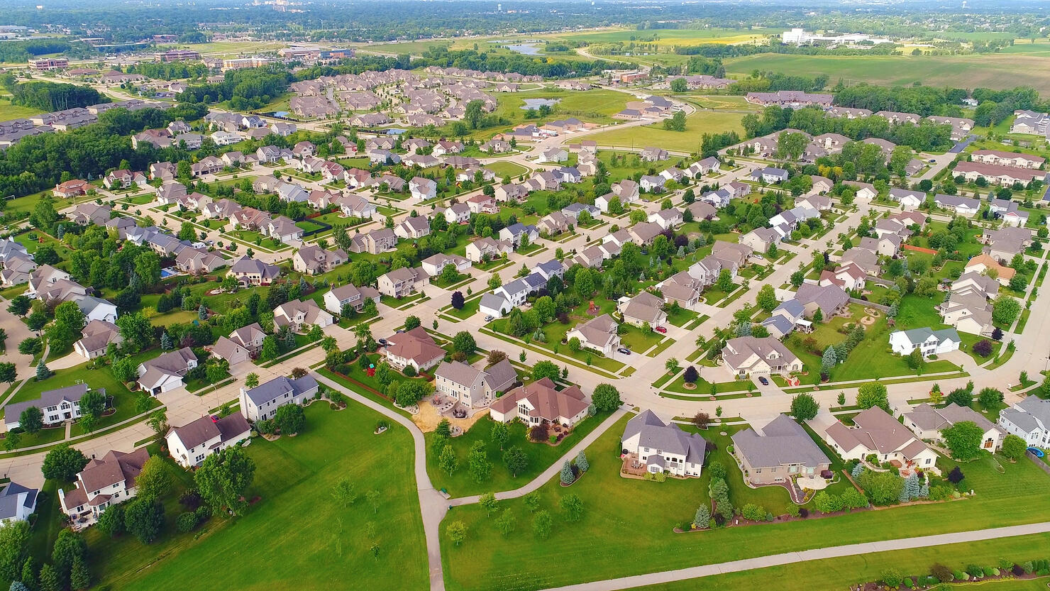 Beautiful suburban neighborhoods, nice homes, aerial view