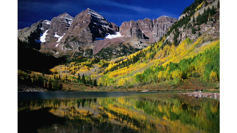 Maroon Bells scenic area in White River National Forest, Rocky Mountain National Park, United States of America