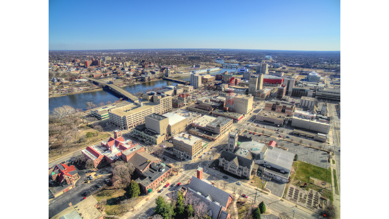 Rockford, Illinois in Early Spring Seen from above by Drone