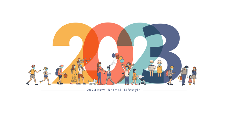 2021 New year with New normal lifestyle ideas concept. People wearing mask in flat big letters design. Vector illustration modern layout template