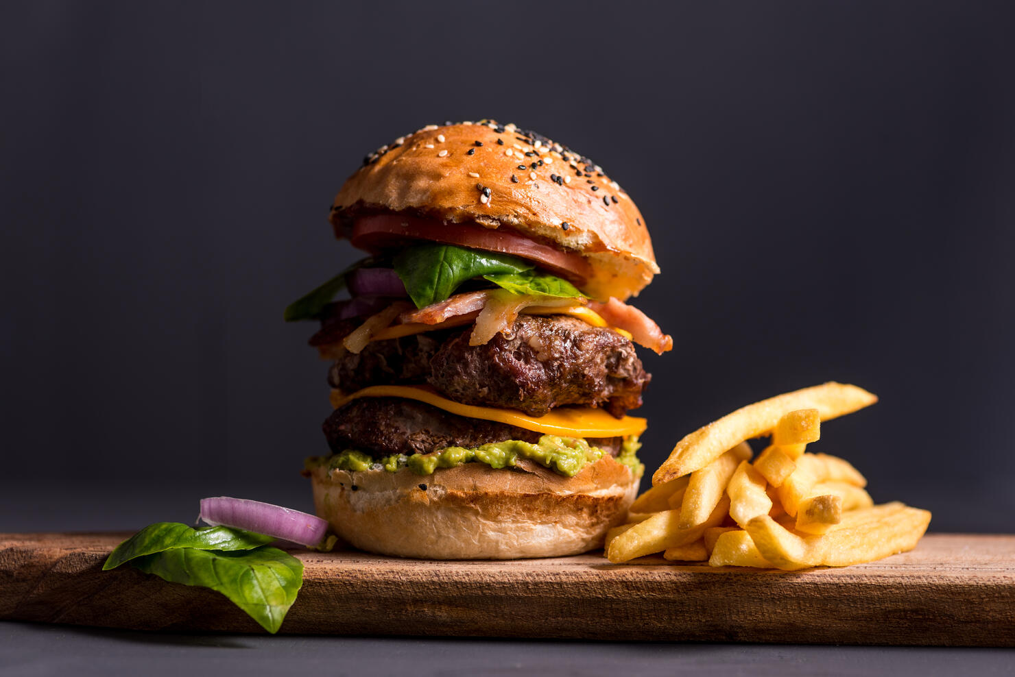 Big cheese burger with fries