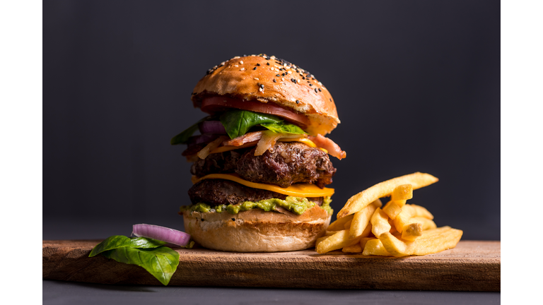 Big cheese burger with fries