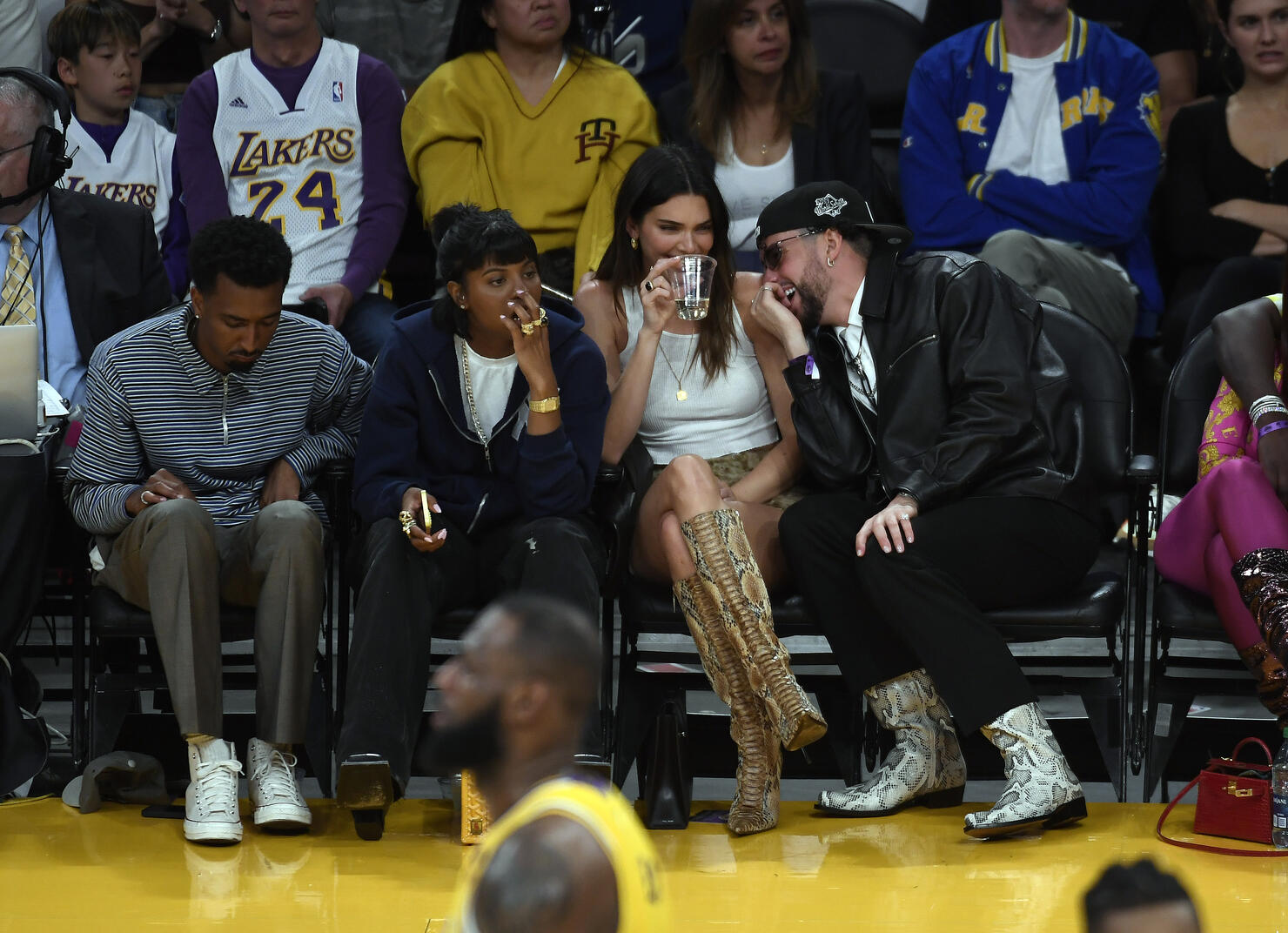Kendall Jenner & Bad Bunny Sit Courtside at Lakers Playoff Game in Los  Angeles, Bad Bunny, Kendall Jenner, Kim Kardashian, North West