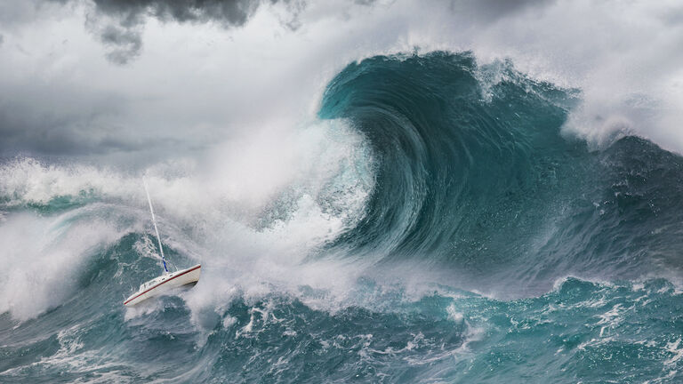 Small Boat Faces a Tsunami