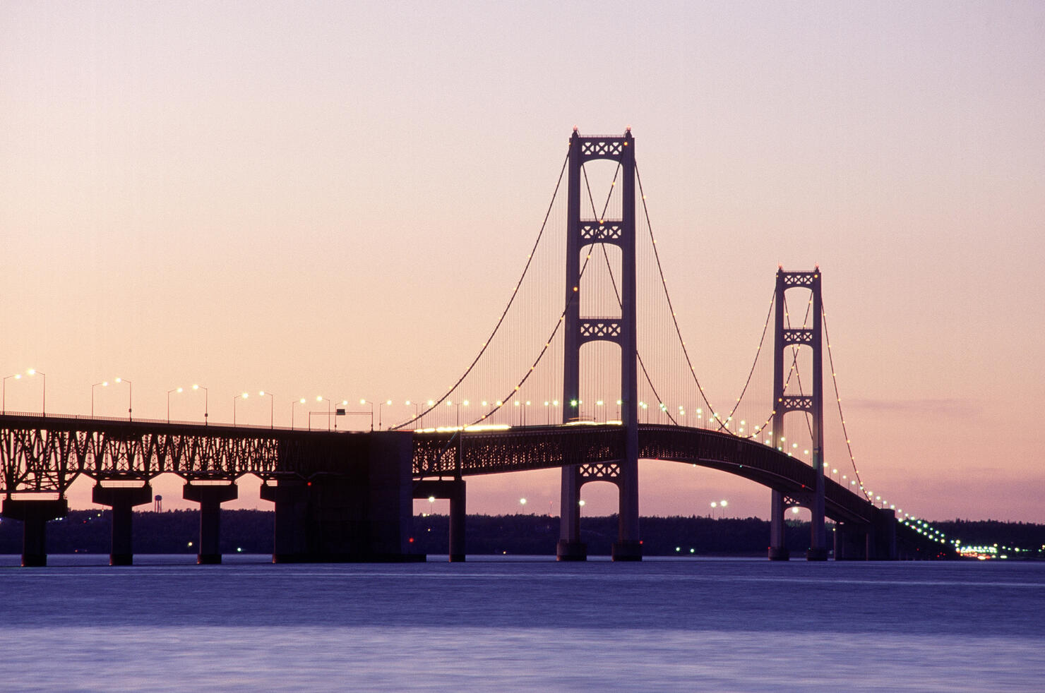 Mackinac Bridge at dusk, Michigan