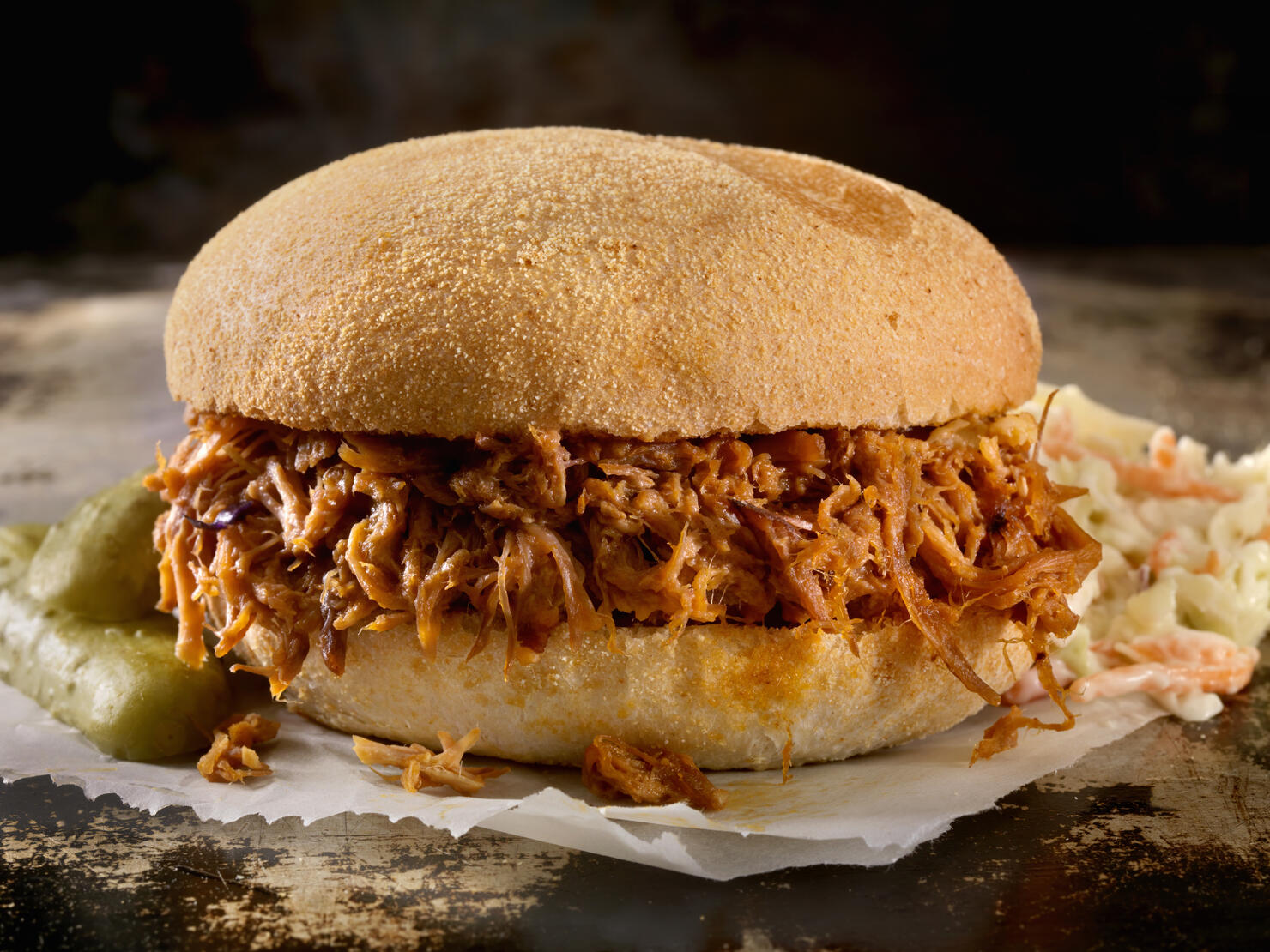 Pulled Pork Sandwich in a Savoury BBQ Sauce with Coleslaw