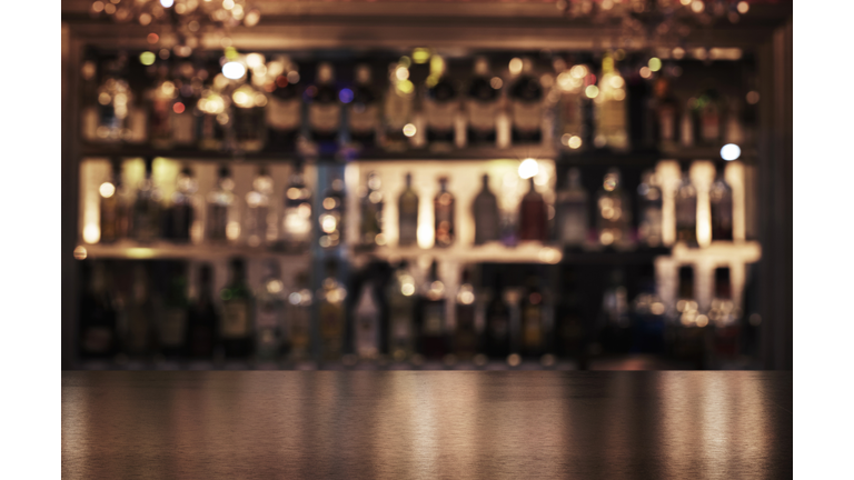 Empty wooden bar counter